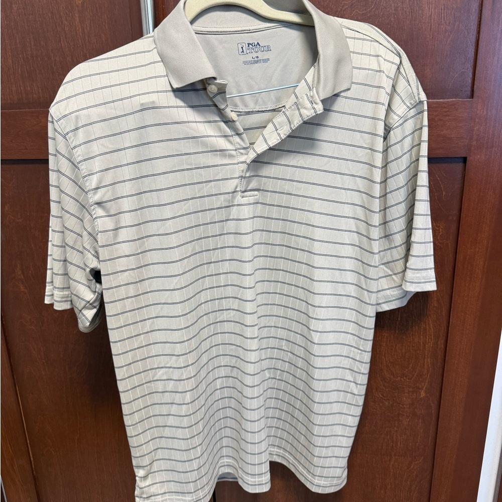 PGA Tour Men's Cream Striped Polo Shirt
